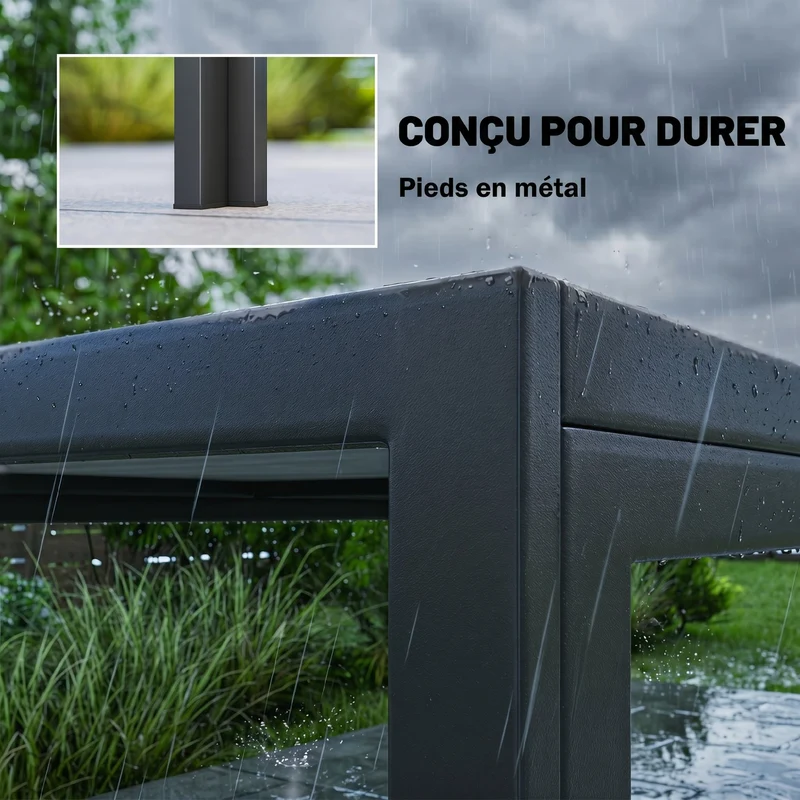 Table de jardin 150 x 80 x 74 cm 4 à 6 places résistante aux intempéries design contemporain en acier galvanisé gris 21_0005352
