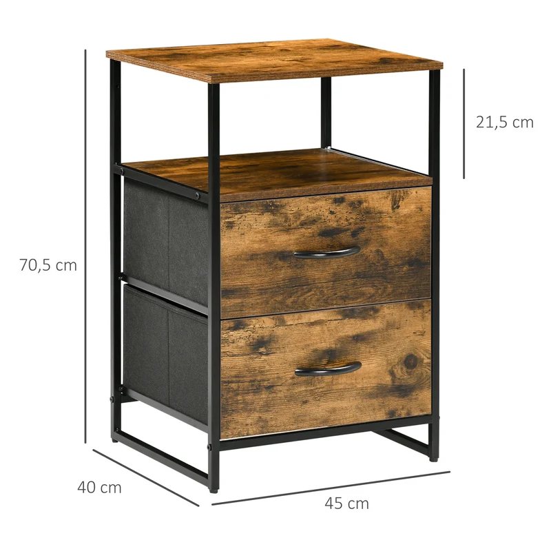 Table de chevet table d'appoint 45 x 40 x 70,5 cm 2 tiroirs pliables rangement pratique style industriel en MDF marron 21_0002884