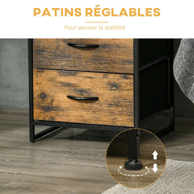 Table de chevet table d'appoint 45 x 40 x 70,5 cm 2 tiroirs pliables rangement pratique style industriel en MDF marron 21_0002884