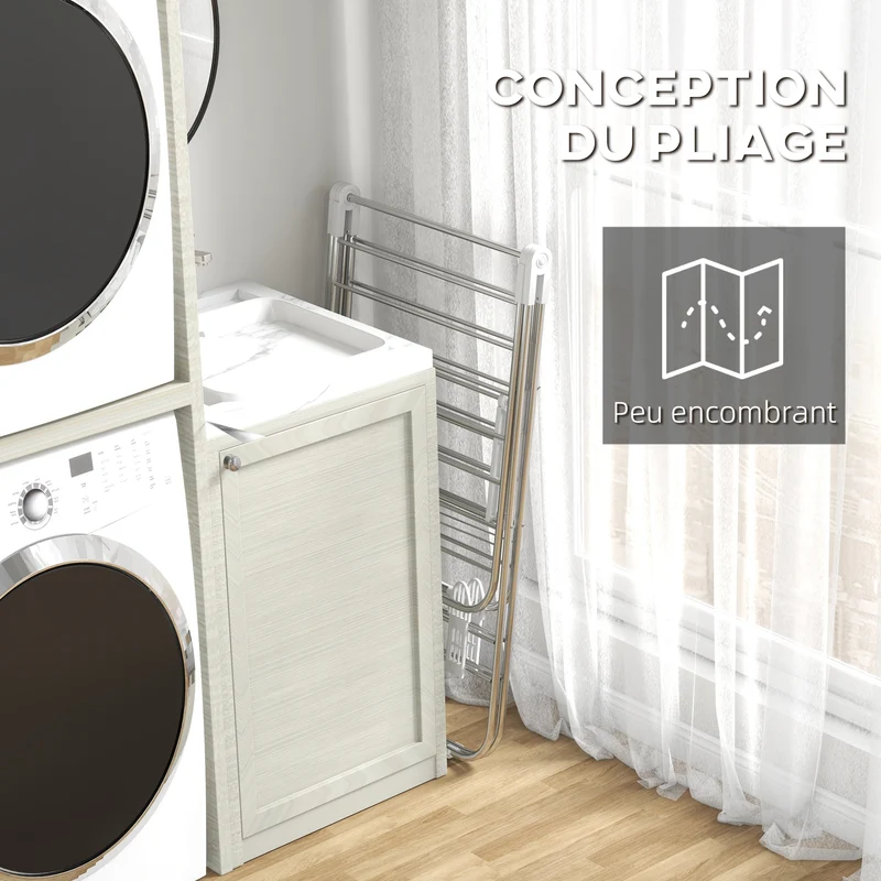 Séchoir à linge sur pieds pliable 148 x 60,5 x 98 cm ailes réglables antidérapant contemporain épuré en acier argent 21_0005779