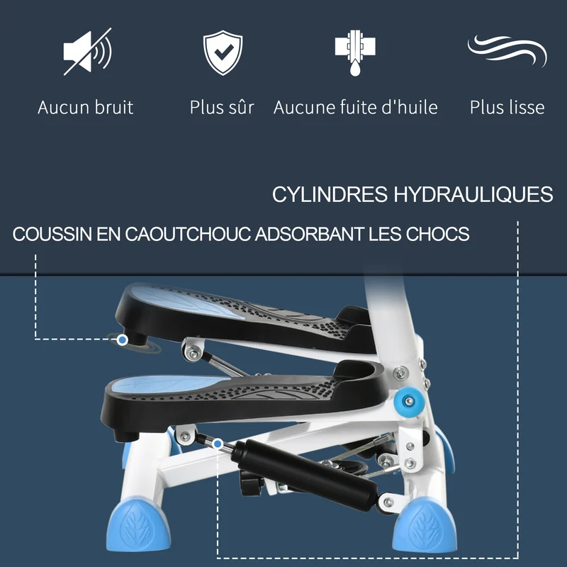 Stepper avec guidon pour maison et bureau 55 x 44 x 108 cm tonifie hanches et jambes compact style épuré en acier blanc 21_0006704