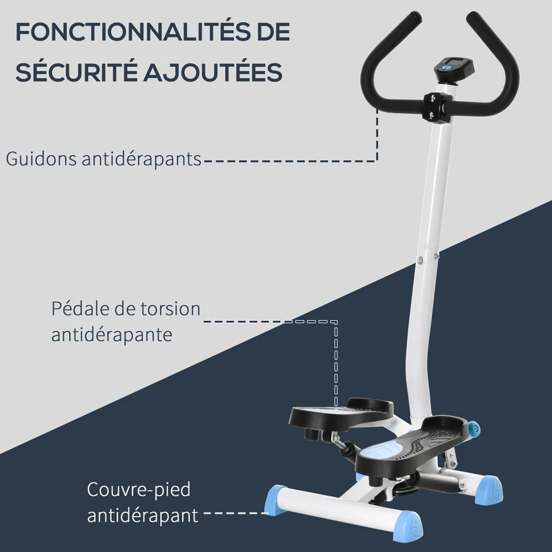 Stepper avec guidon pour maison et bureau 55 x 44 x 108 cm tonifie hanches et jambes compact style épuré en acier blanc 21_0006704