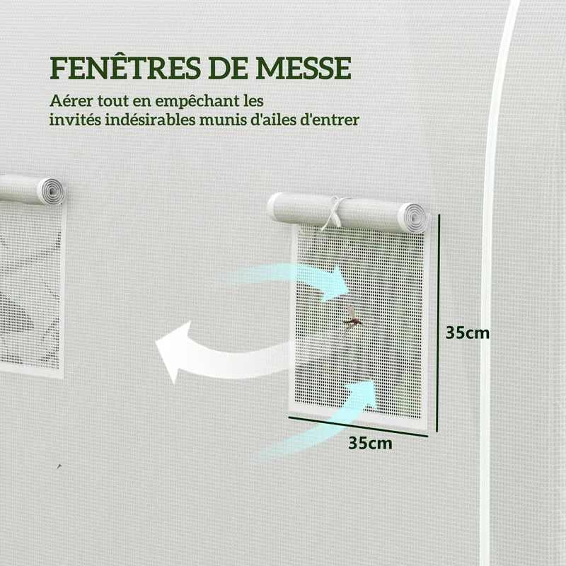 Serre tunnel jardin 296 x 196 x 200 cm protection intempéries oiseaux portes zippées contemporain en polyéthylène blanc 21_0005408