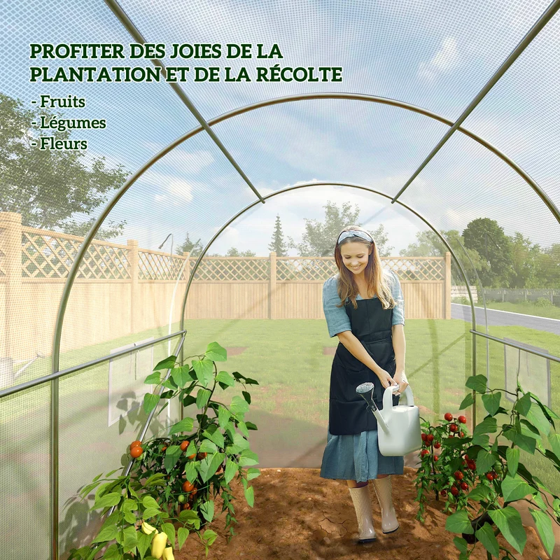 Serre tunnel jardin 296 x 196 x 200 cm protection intempéries oiseaux portes zippées contemporain en polyéthylène blanc 21_0005408