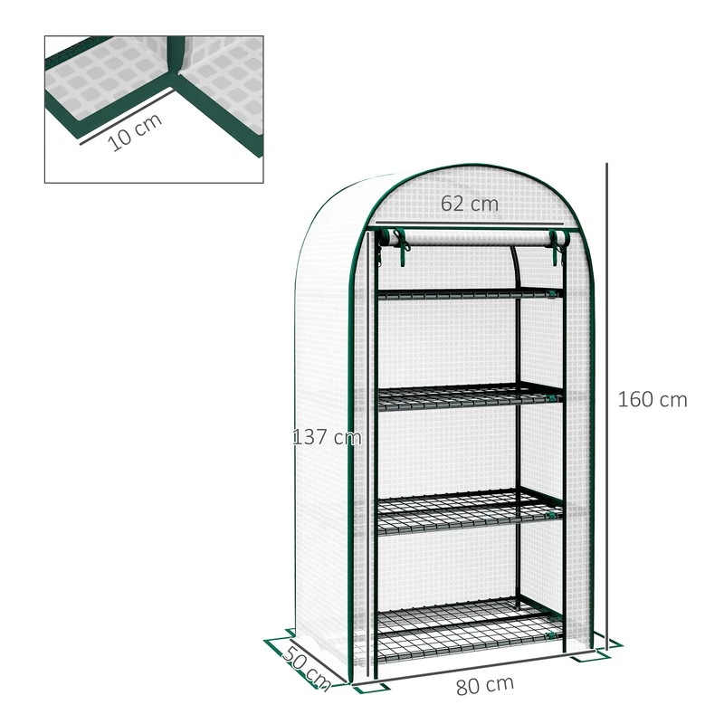 Serre de balcon compacte 80 x 50 x 160 cm protection uv porte enroulable design épuré pour terrasse jardin en pe blanc 21_0004238