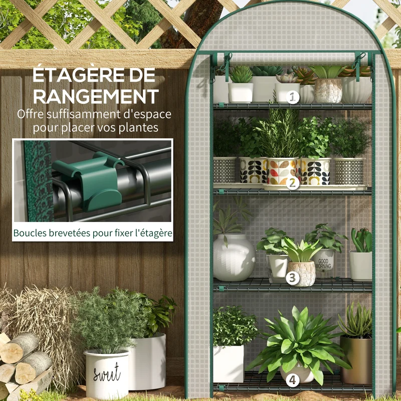 Serre de balcon compacte 80 x 50 x 160 cm protection uv porte enroulable design épuré pour terrasse jardin en pe blanc 21_0004238