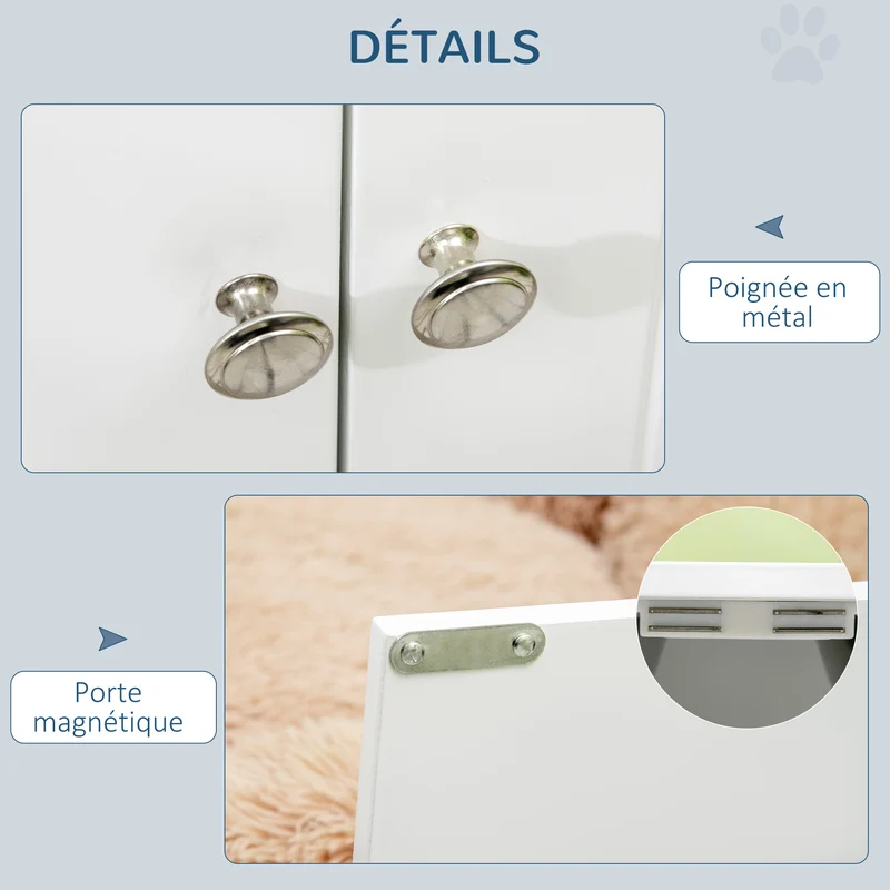 Porte-gamelles surélevé double pour chien 60 x 30 x 35.5 cm améliore posture rangement intégré moderne en MDF blanc 21_0007538