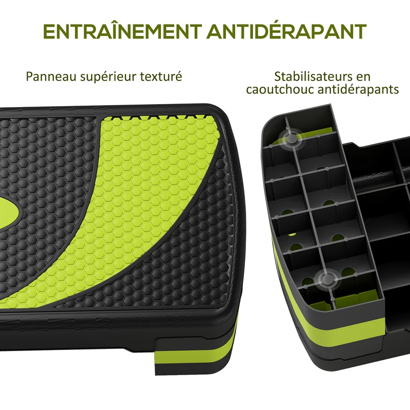 Plateforme d'aérobic compacte domestique 80 x 31 x 20 cm hauteur réglable antidérapant moderne finition mate en PP noir 21_0006679