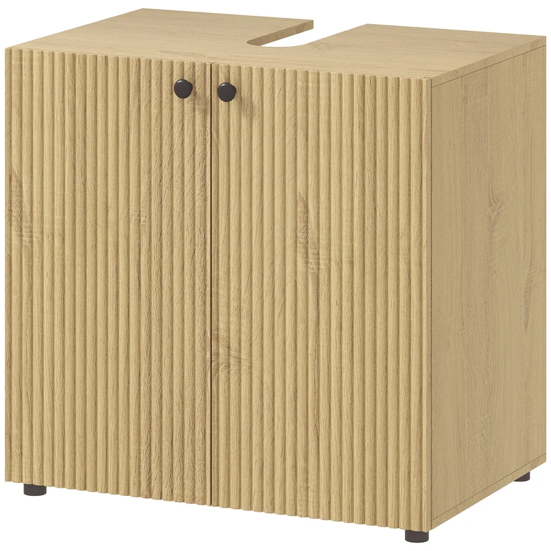 Meuble sous lavabo 60 x 39,8 x 58,5 cm découpe en U étagère réglable fermeture douce scandinave en MDF bois naturel 21_0002123