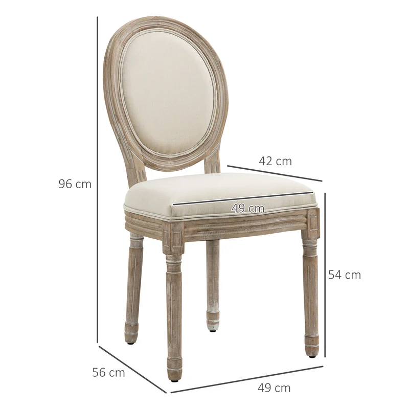 Lot de 4 chaises médaillon salle à manger 49 x 56 x 96 cm dossier ergonomique assise rembourrée classique en bois beige 21_0002365