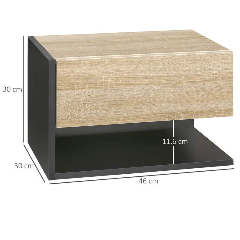 Lot de 2 tables de chevet murales flottantes 46 x 30 x 30 cm tiroir coulissant design en panneaux de particules noir 21_0001460
