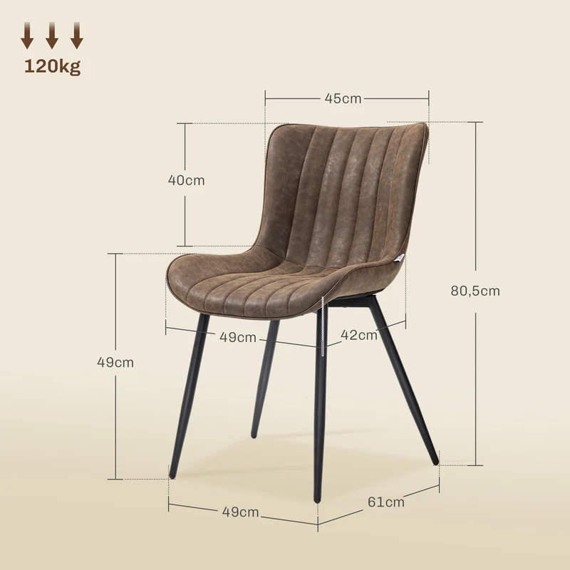 Lot de 2 chaises de salle à manger sans accoudoirs 49 x 61 x 80.5 cm capitonnée confortable moderne design en PU marron 21_0003267