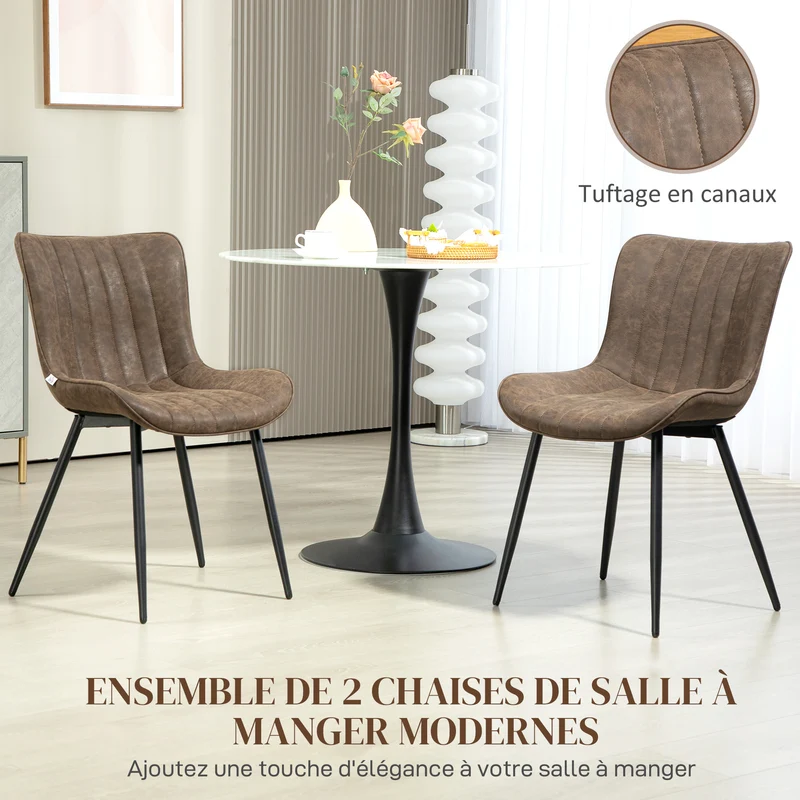 Lot de 2 chaises de salle à manger sans accoudoirs 49 x 61 x 80.5 cm capitonnée confortable moderne design en PU marron 21_0003267