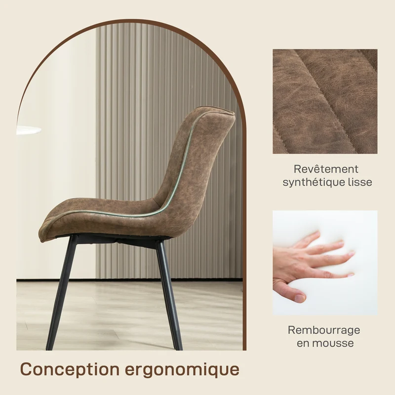 Lot de 2 chaises de salle à manger sans accoudoirs 49 x 61 x 80.5 cm capitonnée confortable moderne design en PU marron 21_0003267