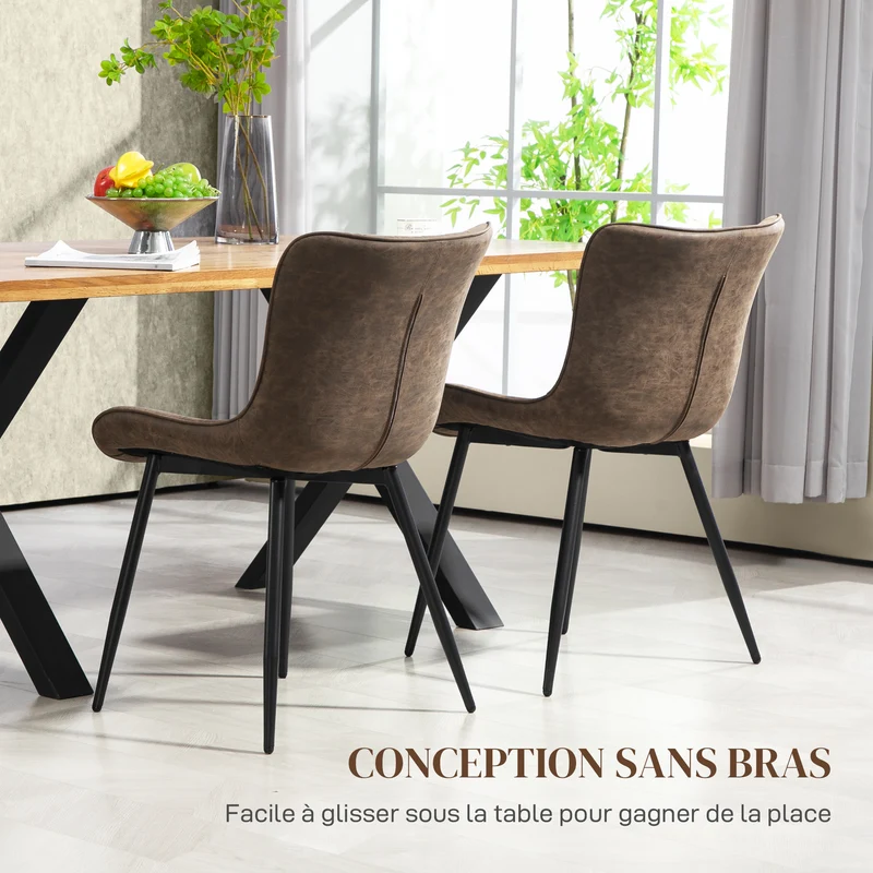 Lot de 2 chaises de salle à manger sans accoudoirs 49 x 61 x 80.5 cm capitonnée confortable moderne design en PU marron 21_0003267