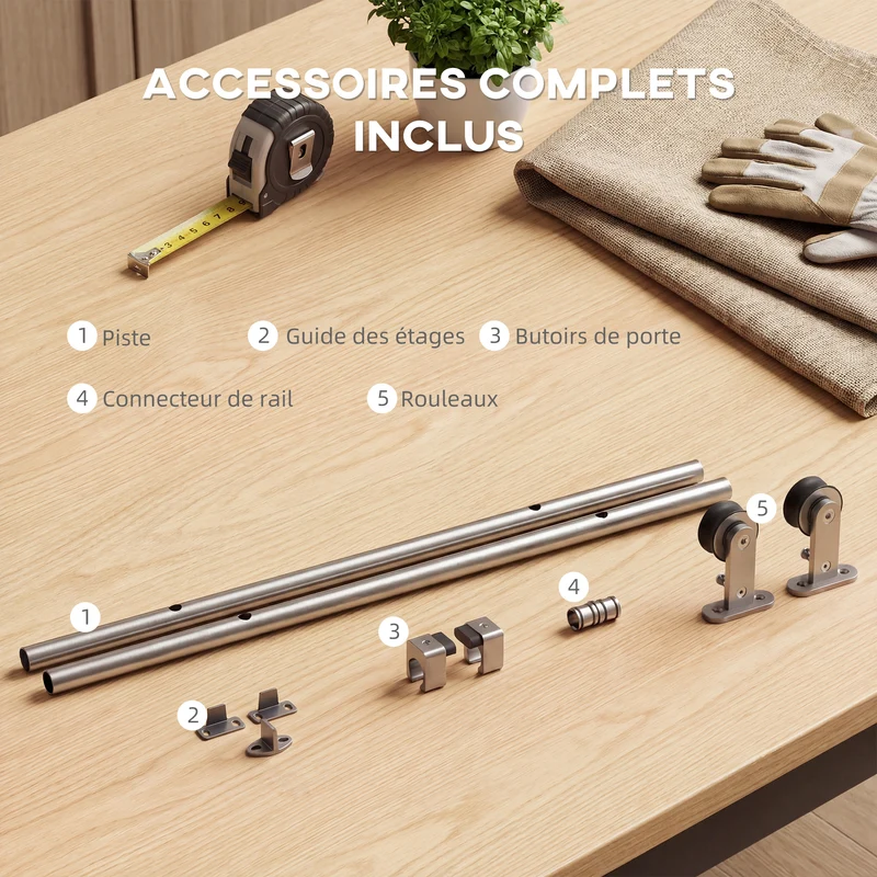 Kit quincaillerie porte coulissante rail 152 x 2,5 x 2,5 cm pour 80 kg silencieux moderne en acier inoxydable argent 21_0007148