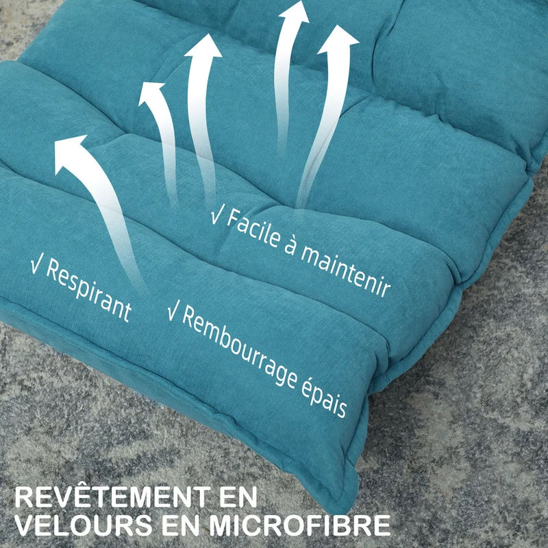 Fauteuil de sol pivotant salon 62 x 70 x 95 cm dossier inclinable confort design capitonné siège épais en velours bleu 21_0003077