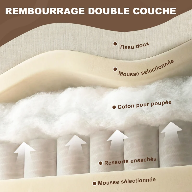 Fauteuil de salon avec pouf 85 x 128 x 86 cm assise large 67 cm rembourrage double couche contemporain en chenille crème 21_0003629