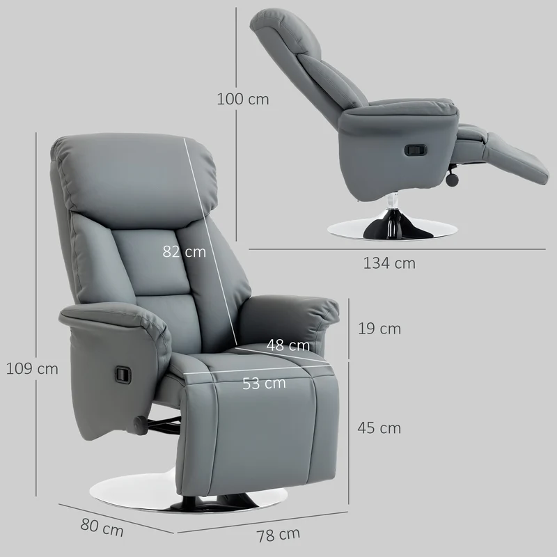 Fauteuil de relaxation pivotant inclinable 78 x 80 x 109 cm repose-pieds réglable confort design en polyuréthane gris 21_0003150