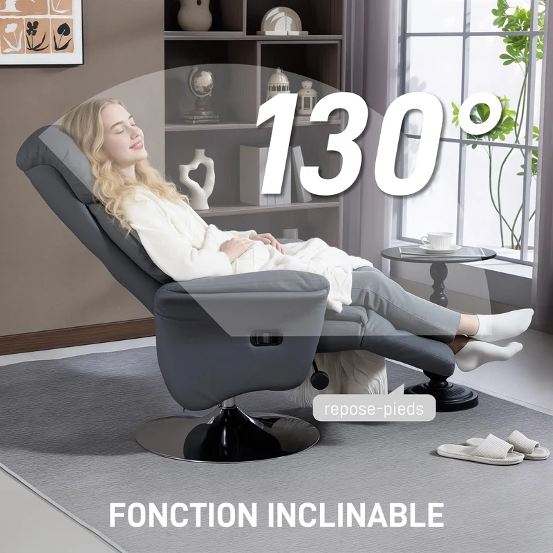 Fauteuil de relaxation pivotant inclinable 78 x 80 x 109 cm repose-pieds réglable confort design en polyuréthane gris 21_0003150