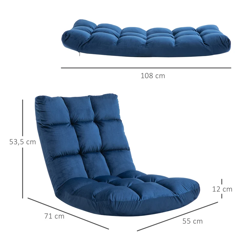 Fauteuil convertible multipositions 71 x 55 x 53,5 cm confort capitonné design salon en flanelle polyester bleu roi 21_0001818