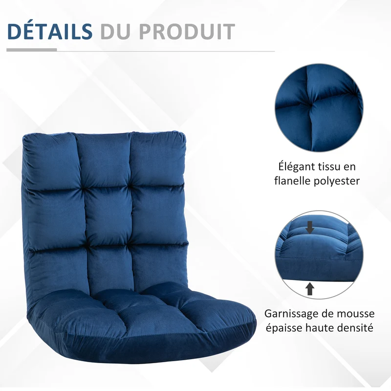 Fauteuil convertible multipositions 71 x 55 x 53,5 cm confort capitonné design salon en flanelle polyester bleu roi 21_0001818