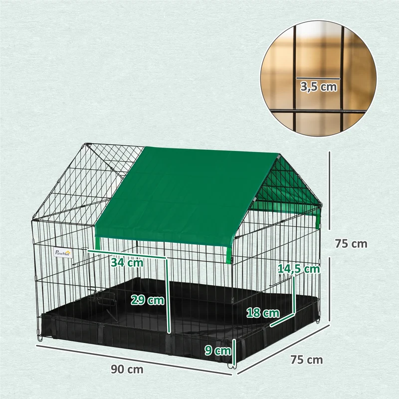 Enclos pour lapins et petits animaux intérieur extérieur 90 x 75 x 75 cm imperméable démontable moderne en acier noir 21_0007939