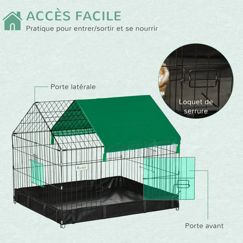 Enclos pour lapins et petits animaux intérieur extérieur 90 x 75 x 75 cm imperméable démontable moderne en acier noir 21_0007939