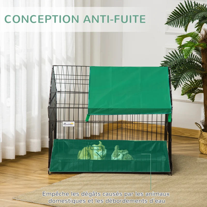 Enclos pour lapins et petits animaux intérieur extérieur 90 x 75 x 75 cm imperméable démontable moderne en acier noir 21_0007939