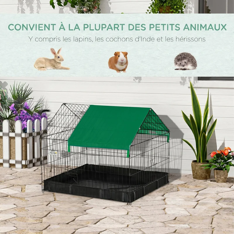Enclos pour lapins et petits animaux intérieur extérieur 90 x 75 x 75 cm imperméable démontable moderne en acier noir 21_0007939