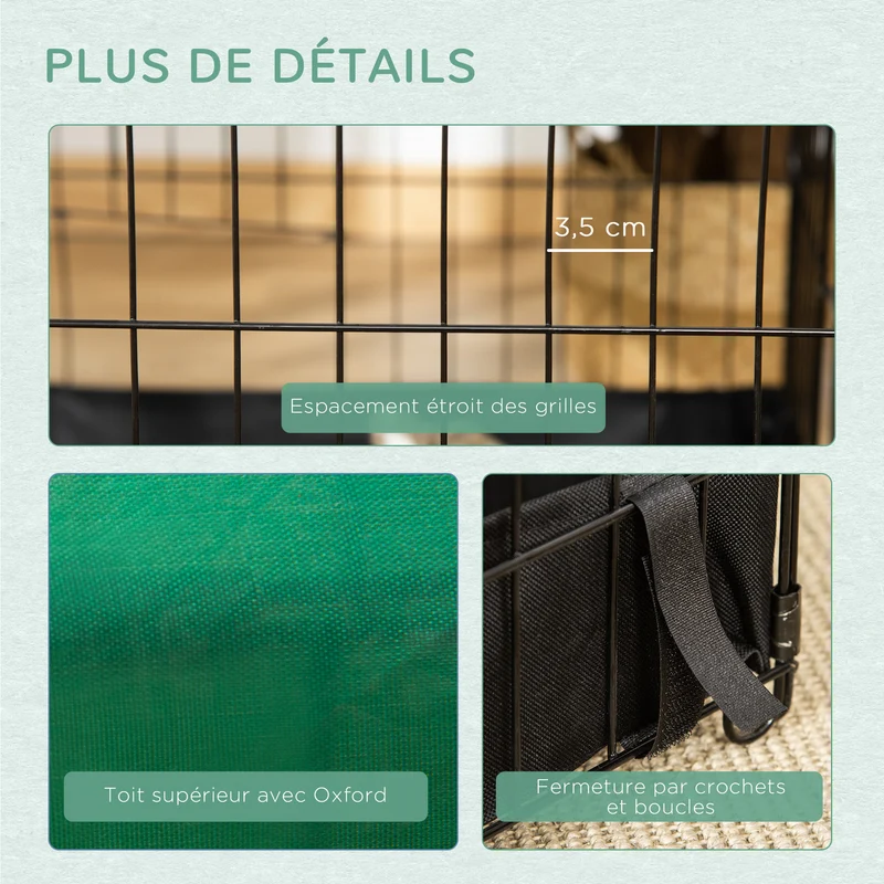 Enclos pour lapins et petits animaux intérieur extérieur 90 x 75 x 75 cm imperméable démontable moderne en acier noir 21_0007939
