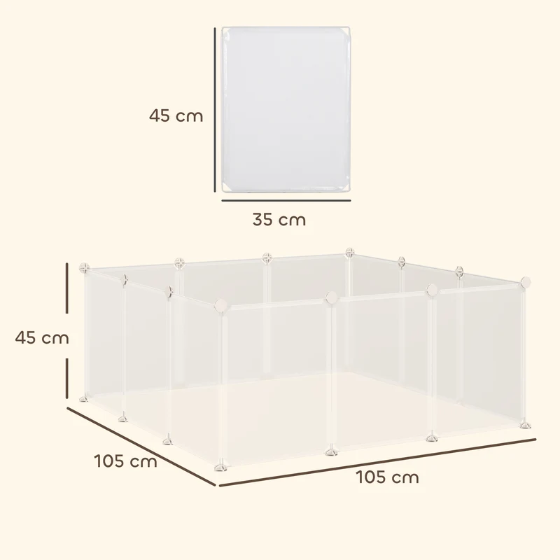 Enclos parc modulable pour animaux 12 panneaux 105 x 105 x 45 cm sécurité montage facile moderne épuré en métal blanc 21_0007416