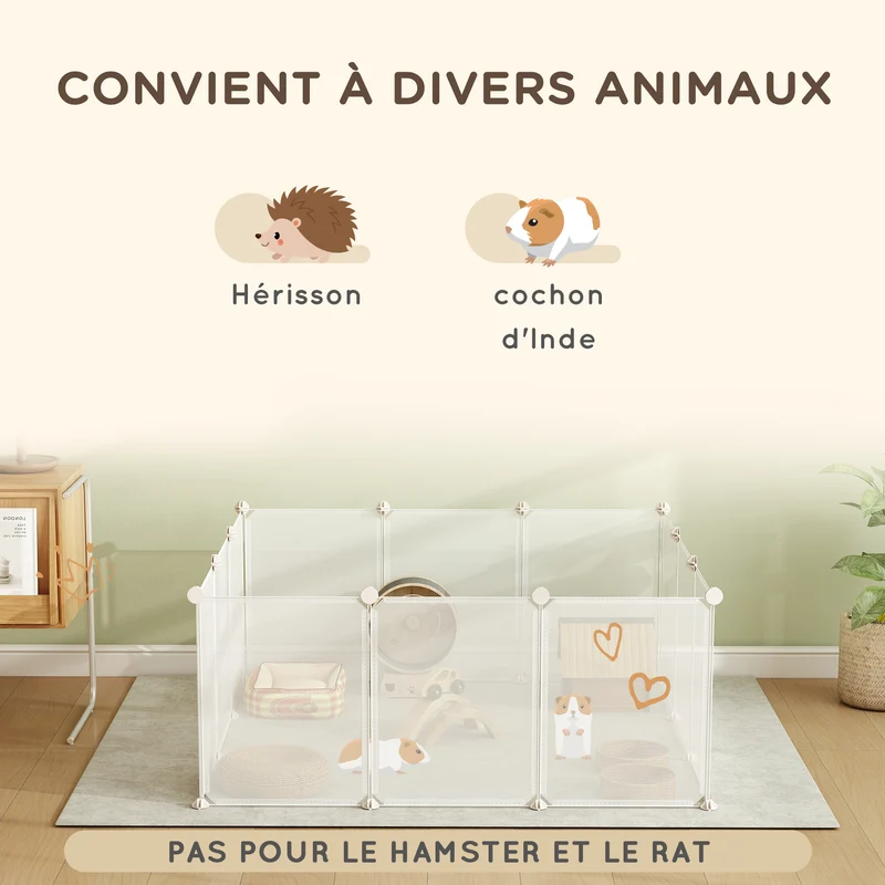 Enclos parc modulable pour animaux 12 panneaux 105 x 105 x 45 cm sécurité montage facile moderne épuré en métal blanc 21_0007416