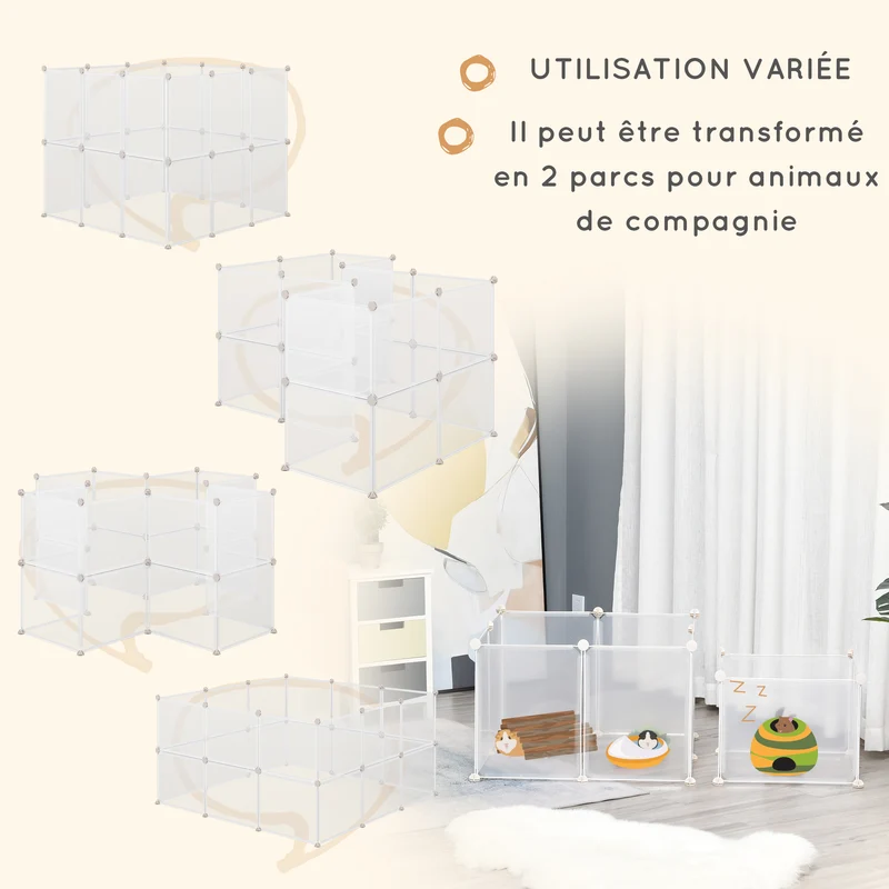 Enclos parc modulable pour animaux 12 panneaux 105 x 105 x 45 cm sécurité montage facile moderne épuré en métal blanc 21_0007416