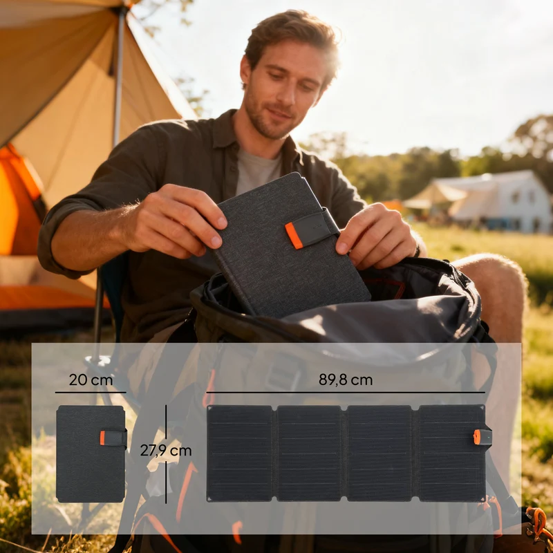 Chargeur solaire pliable ultraléger camping 89.8 x 27.9 x 1 cm charge 36 w ip67 type-c usb-a moderne épuré en etfe gris 21_0005138
