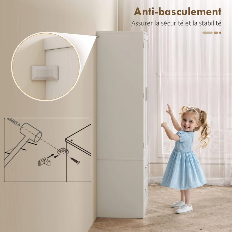 Buffet haut de cuisine 60 x 40 x 159 cm rangement très polyvalent porte-épices intégré contemporain épuré en MDF blanc 21_0003360