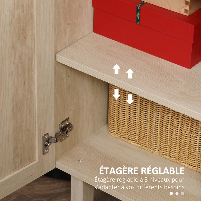 Buffet de rangement 3 portes salon 136 x 41 x 70 cm étagères réglables rustique en panneau de particules bois naturel 21_0002860