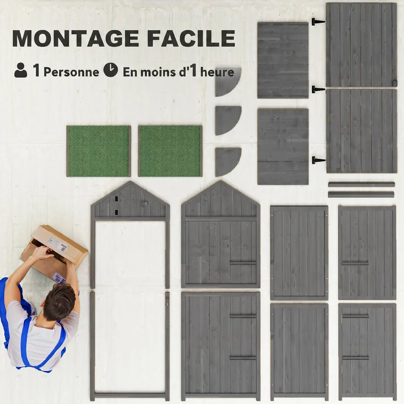 Armoire de jardin chalet 77 x 54 x 179 cm 3 étagères portes verrouillables design rustique pour terrasse en bois gris 21_0004085