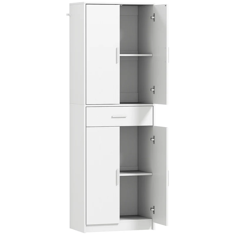 Armoire de cuisine 60 x 35 x 180 cm rangement fermé et tiroir gain de place moderne épuré en panneau de particules blanc 21_0002501