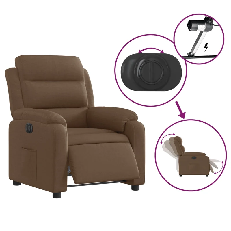 Fauteuil relax TV fonction d'inclinaison électrique très confortable en tissu marron DEC028440