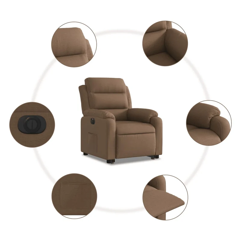 Fauteuil relax TV fonction de levage électrique très confortable en tissu marron DEC028445