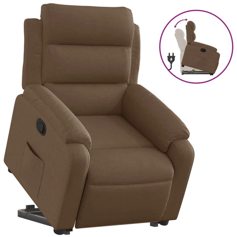 Fauteuil relax TV rembourrage confortable fonction de levage électrique en tissu marron DEC028058