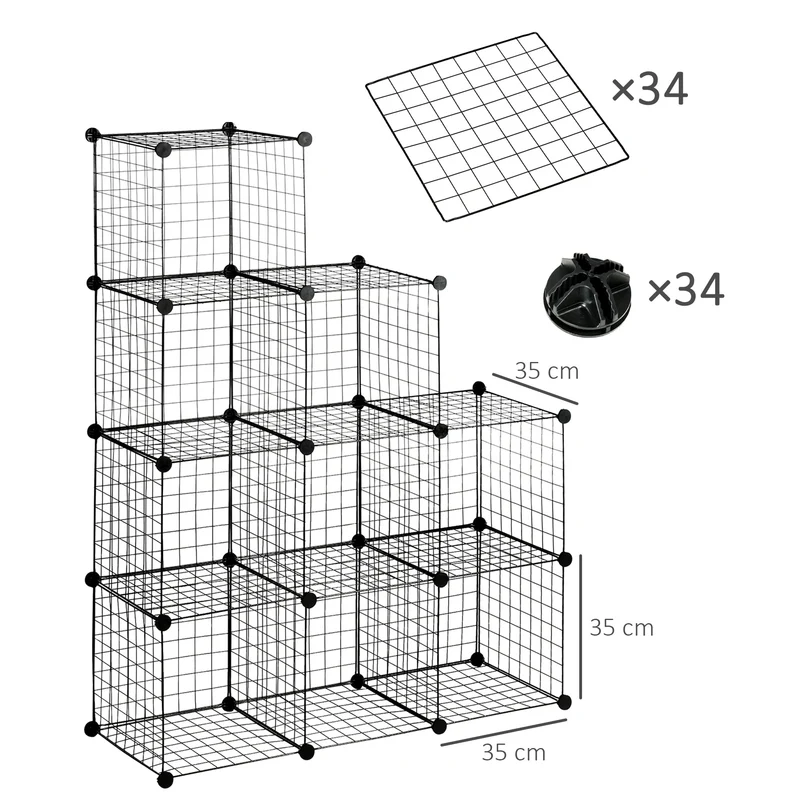 Étagère cube modulable salon chambre 35 x 35 x 35 cm 9 compartiments rangement montage facile industriel en acier noir 21_0002873
