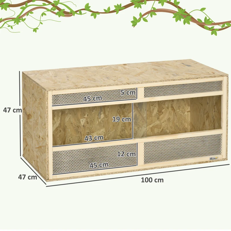 Terrarium habitat reptiles 100 x 47 x 47 cm ventilation isolation thermique porte coulissante rustique en bois naturel 21_0007835