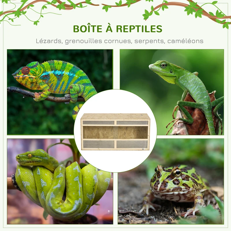 Terrarium habitat reptiles 100 x 47 x 47 cm ventilation isolation thermique porte coulissante rustique en bois naturel 21_0007835