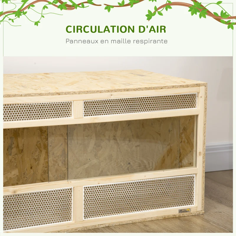 Terrarium habitat reptiles 100 x 47 x 47 cm ventilation isolation thermique porte coulissante rustique en bois naturel 21_0007835