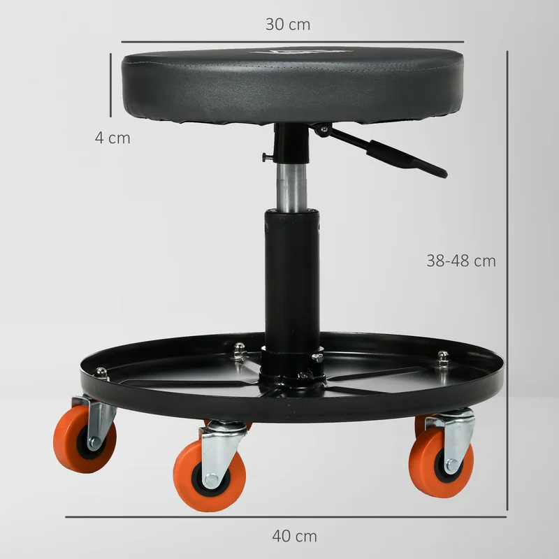 Tabouret d'atelier mécanicien pivotant 40 x 38-48 cm assise rembourrée réglable industriel contemporain en acier noir 21_0007173