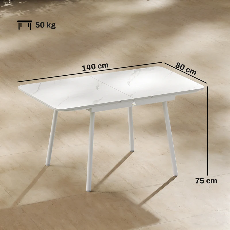 Table de jardin rectangulaire 140 x 80 x 75 cm stable facile à nettoyer pour 4 à 6 personnes moderne épuré en wpc blanc 21_0005385