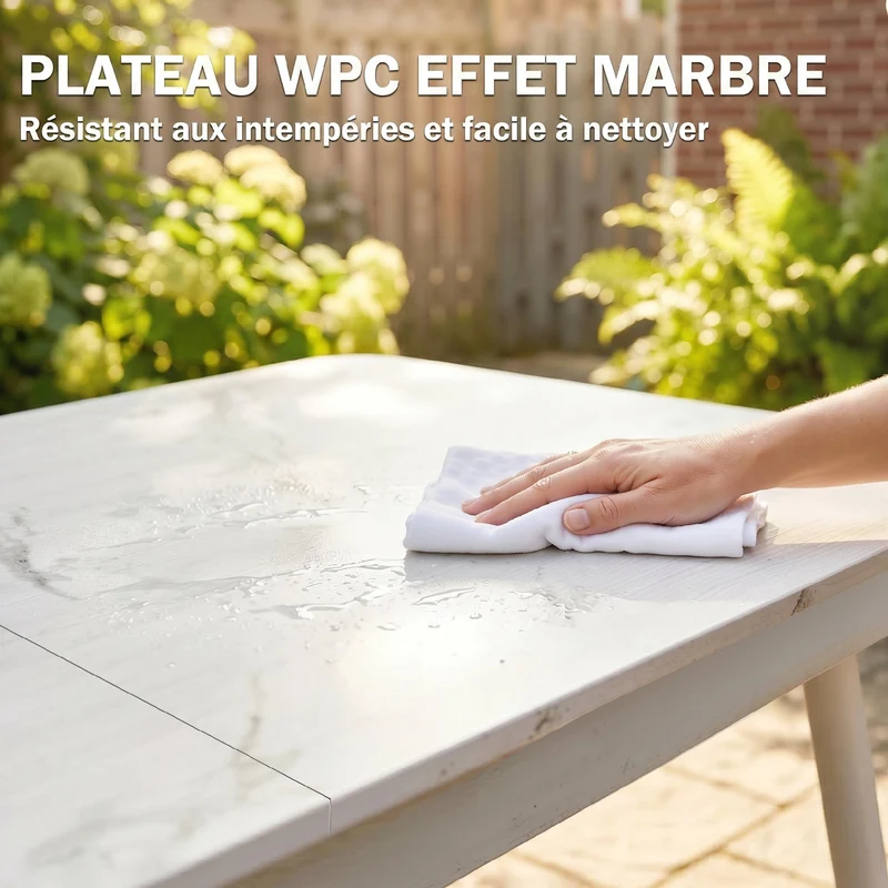 Table de jardin rectangulaire 140 x 80 x 75 cm stable facile à nettoyer pour 4 à 6 personnes moderne épuré en wpc blanc 21_0005385
