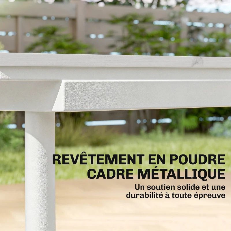 Table de jardin rectangulaire 140 x 80 x 75 cm stable facile à nettoyer pour 4 à 6 personnes moderne épuré en wpc blanc 21_0005385
